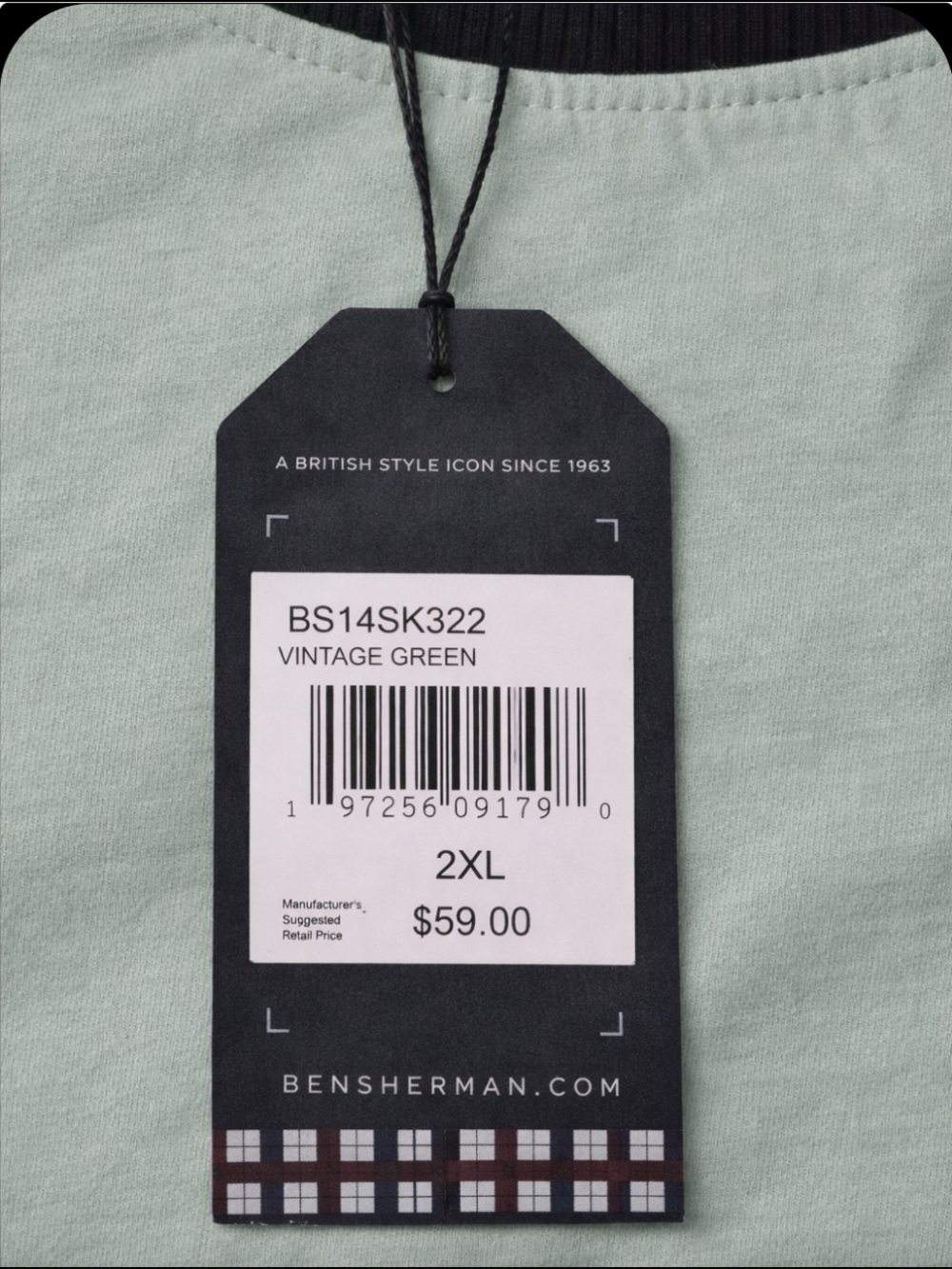 Ben Sherman NWT Sage Short-Sleeve Crewneck with Navy Contrast - Picture 3 of 3